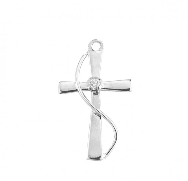 Crystal Zircon Cross Gold Plated Sterling Silver Necklace — 18" Chain, Gift Box