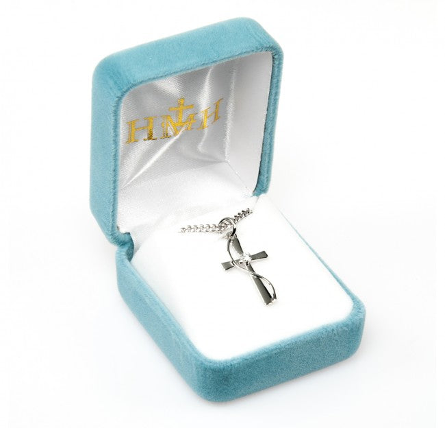 Crystal Zircon Cross Gold Plated Sterling Silver Necklace — 18" Chain, Gift Box