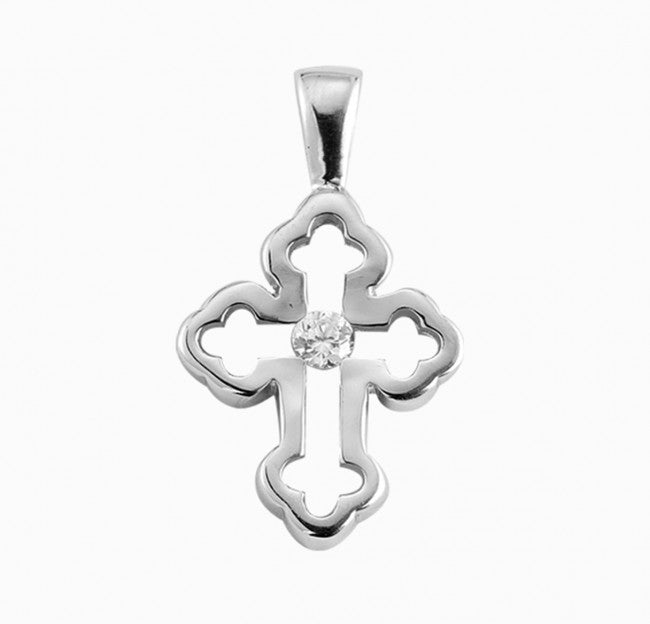 Crystal Zircon Sterling Silver Cross Pendant Necklace — 18" Chain, Gift Box