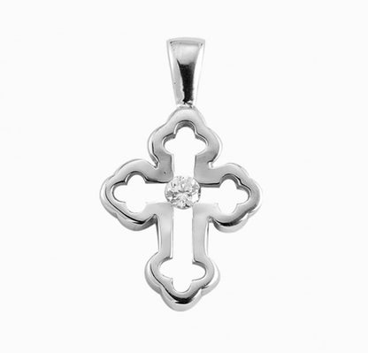 Crystal Zircon Sterling Silver Cross Pendant Necklace — 18" Chain, Gift Box