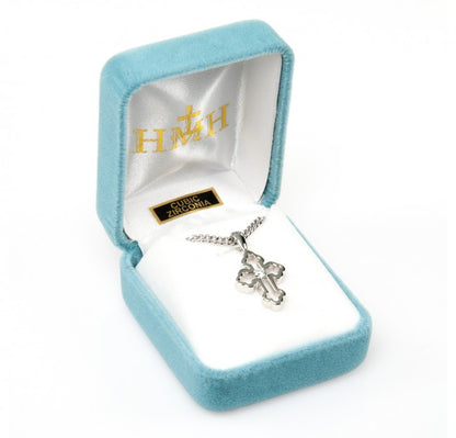 Crystal Zircon Sterling Silver Cross Pendant Necklace — 18" Chain, Gift Box
