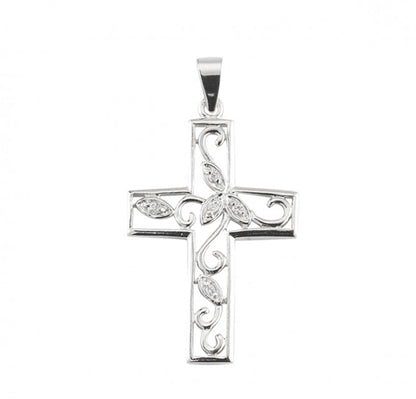 Fancy Cross Cubic Zirconia Sterling Silver Pendant — 18" Chain, Gift Box Included