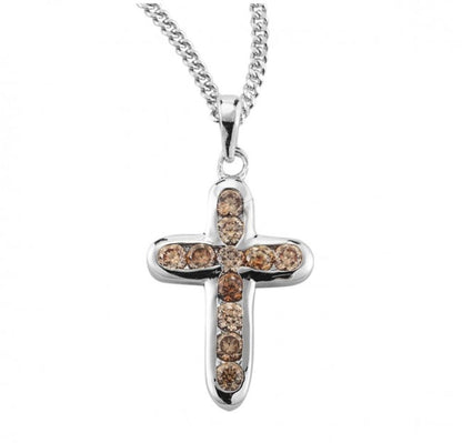 Champagne Crystal Sterling Silver Cross, Catholic Gift, Made in USA