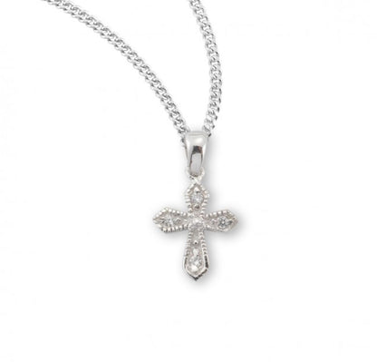 Sterling Silver Cross with Crystal Zircons, Catholic Gift, Made in USA
