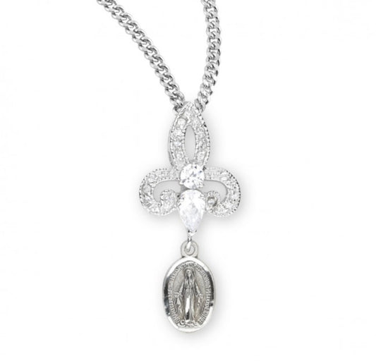 Sterling Silver Miraculous Medal with Cubic Set Zirconias, Catholic Gift, Made in USA