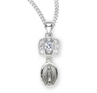 Sterling Silver Miraculous Medal with Cubic Set Zirconias, Catholic Gift, Made in USA